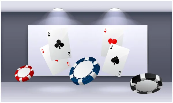 Четыре Туза Фишки Покера Комнате — стоковый вектор