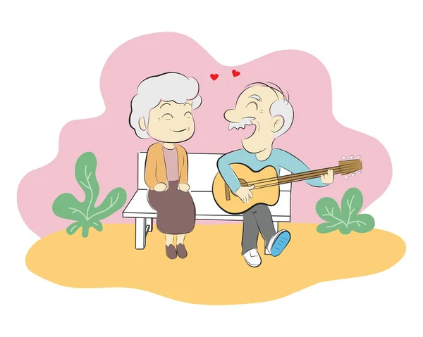 Pasangan Tua Yang Indah Menyanyikan Lagu Bersama Sama Ilustrasi Vektor - Stok Vektor