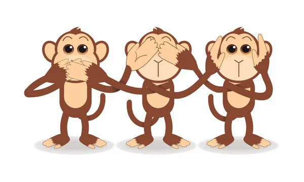 Affen Karikatur Mund Schließen Augen Und Ohr Vektor Illustration Isoliert — Stockvektor