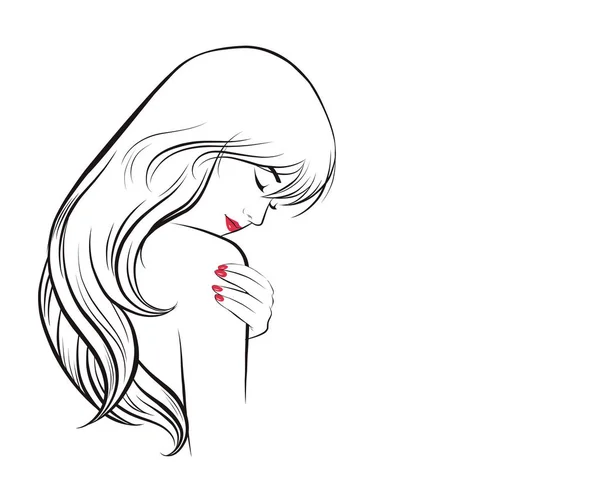 Fille Visage Cheveux Longs Portrait Isolé Sur Fond Blanc Illustration — Image vectorielle