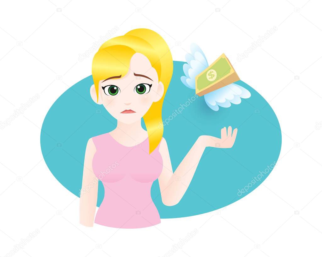Woman run out of money. bankruptcy Lack of money. cartoon isolated vector illustration