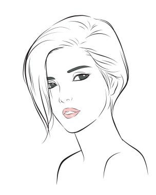 Kız yüzü, kısa saç portresi. Beyaz arka planda izole edilmiş. El çizimi vektör illüstrasyonu
