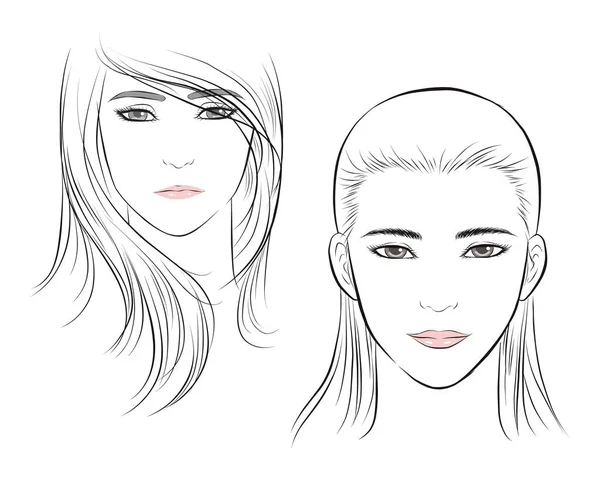 Meisjesgezicht Lang Haarportret Geïsoleerd Witte Achtergrond Handgetekende Vectorillustratie — Stockvector