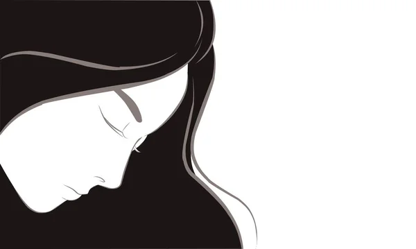 Portret Sad Anime Girl. Icon Portrait. Black and White Lines