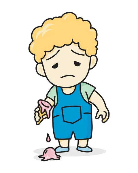 Boy Feeling Unhappy Ice Cream Drop Floor Vector Illustration Isolated — Stock Vector