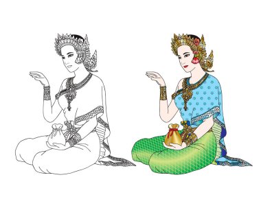 Taylandlı kadın stili, Tayland peaplinin iyi şans ve para getirdiğine inanılır. Sahibine en iyi satışı yapmasına yardımcı olur. Vektör illüstrasyonu karikatür el çizimi