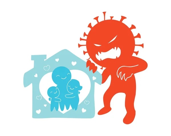 Virus Kartun Covid Tidak Suka Dikarantina Rumah Potong Penyebarannya Infeksi Stok Vektor