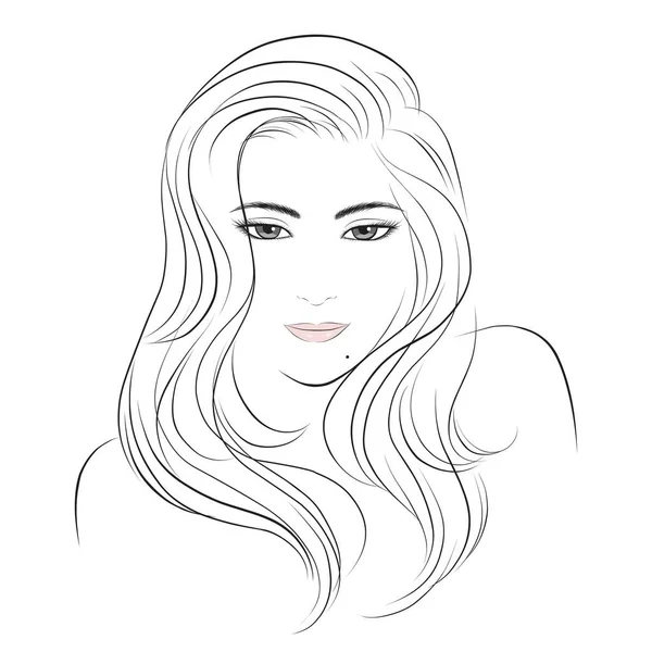 Meisje Gezicht Lang Haar Portret Geïsoleerd Witte Achtergrond Handgetekende Vectorillustratie — Stockvector