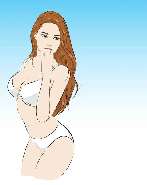 Gadis Seksi Gaun Bikini Putih Ilustrasi Vektor Diisolasi Handrawn Grafik Vektor