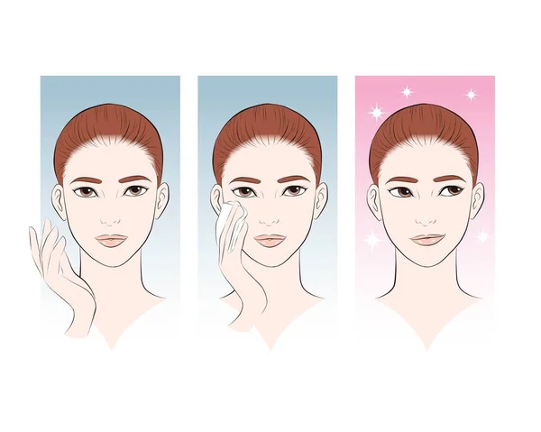 Hautpflege Gesicht Reinigen Schönheit Mädchen Vektor Illustration Isoliert Karikatur — Stockvektor