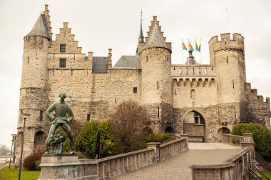 Medieval Castle Het Steen in Antwerp, Belgium in cloudy spring autumn day. Famous touristic destination Antwerpen, Belgium, Benelux. clipart