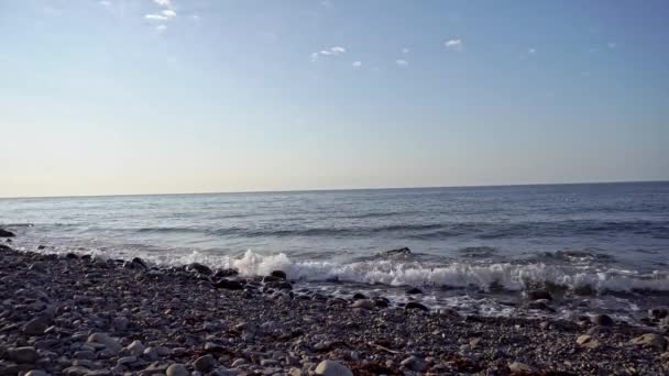 Una Riva Rocciosa Del Mare Onde Rotolano Con Rumore Una — Video Stock