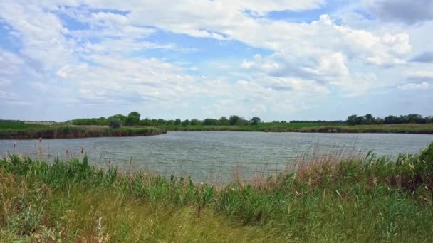 Schöne Aussicht Auf Den Fluss See Gegen Den Himmel Mit — Stockvideo