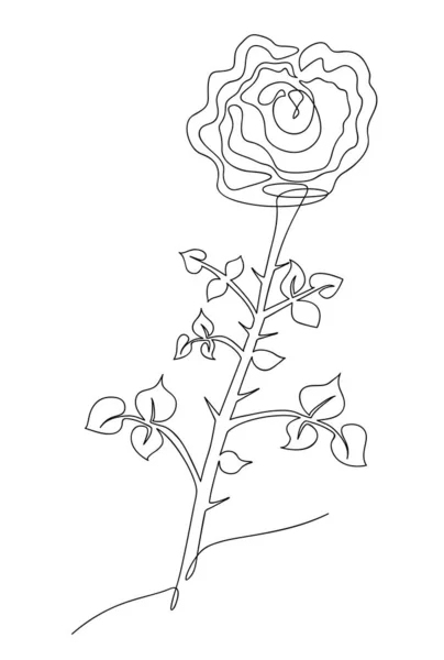 Fleur rose dessinée à la main en une seule ligne, croquis noir et blanc — Image vectorielle
