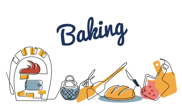 Continuous line drawing vector baker set, color sketch of bread maker accessories. One line hand drawn illustration — Stock Illustration Continuous line drawing vector baker set, color sketch of bread maker accessories. One line hand drawn illustration Stock Vector