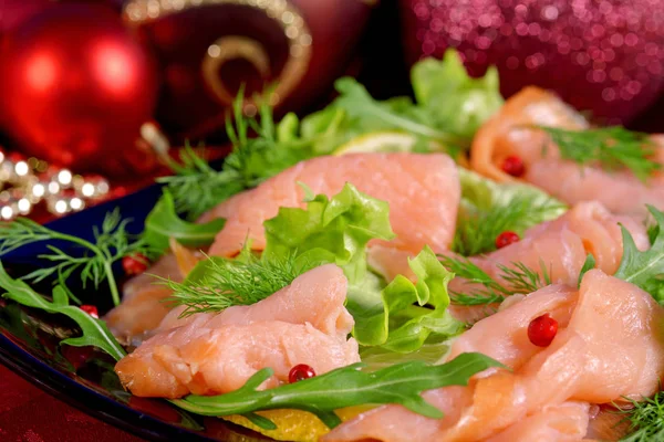 Holiday appetizer of smoked salmon — Stock Photo, Image