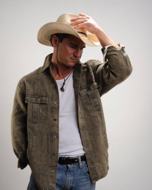 Seksi kovboy onun Bayan karşılamak hazırlar.