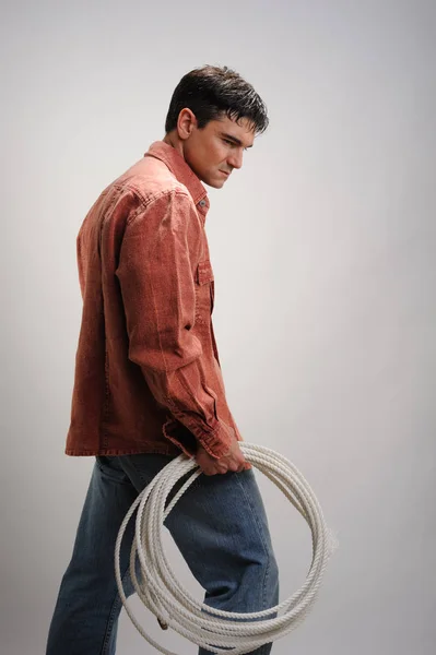 Handsome Cowboy Poses Camera — Stock Photo, Image