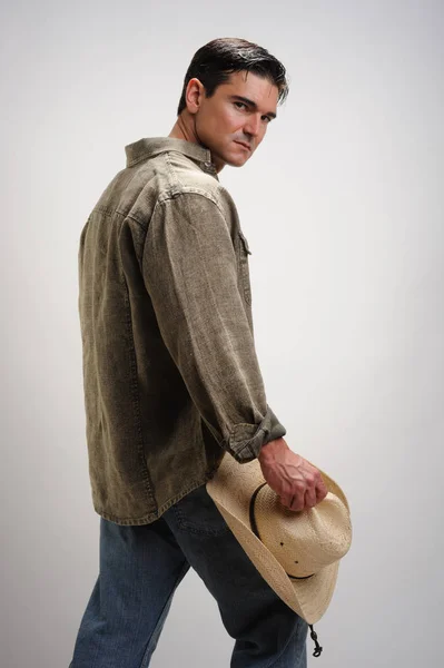 Sexy Cowboy Prepares Meet His Lady — Stock Photo, Image