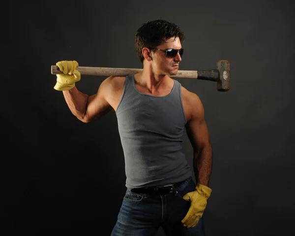 Sexy Cowboy Flexes His Muscles — Stock Photo, Image