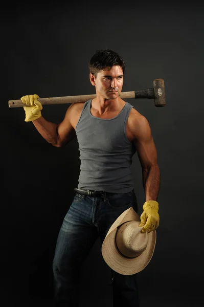 Sexy Cowboy Flexes His Muscles — Stock Photo, Image