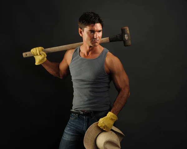 Sexy Cowboy Flexes His Muscles — Stock Photo, Image