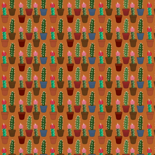 Patrón de verano tropical sin costuras con cactus y suculentas. hermosa ilustración para fondos de pantalla, textil, textura superficial, azulejo, etc. . — Vector de stock