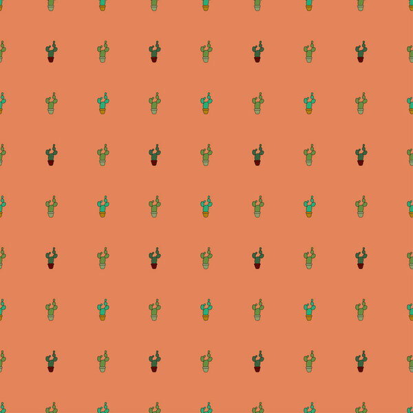 beautiful hand drawn cartoon seamless pattern of succulent cactus pots on a white background.