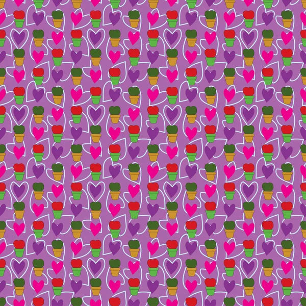Planta de cactus en forma de corazón en macetas junto con el corazón. hermosa planta de cactus corazón. perfecto para textiles, papel pintado, fondo . — Archivo Imágenes Vectoriales