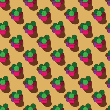 Sevimli, pürüzsüz sulu ve kaktüs çiçeği bitkileri retro sarı arka planda.