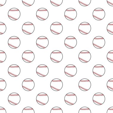 Beyaz arka planı olan kusursuz bir beyzbol deseni. Arkaplan, yazdırma vs. için sonsuz spor vektör illüstrasyonu.