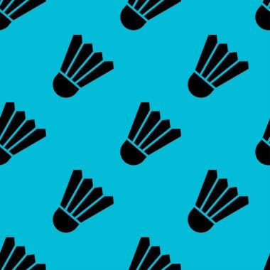 Turkuaz arka planda kusursuz badminton spor mekiği vektör deseni. Kuş tüyü mekik vektör illüstrasyonu.