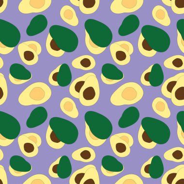 Avokado, limon mavisi arka planı olan kusursuz vektör deseni. Yazdırma, kumaş, tekstil, ambalaj vs. için desen.