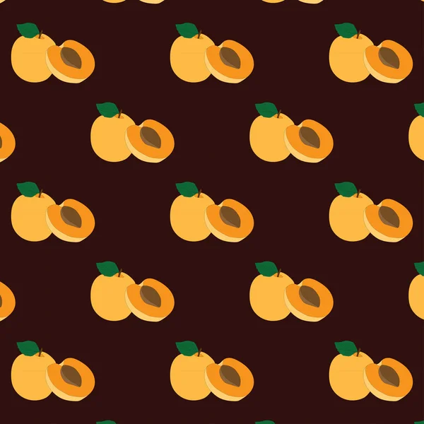 Hand Drawn Seamless Apricot Fruit Sliced Pattern Brown Background Repeating — Stock Vector