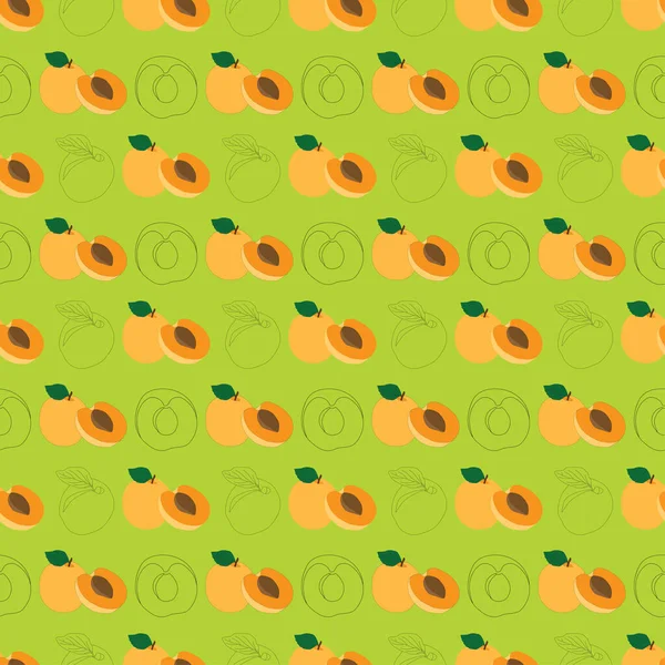 Fruit Abricot Sans Couture Dessiné Main Motif Tranché Sur Fond — Image vectorielle