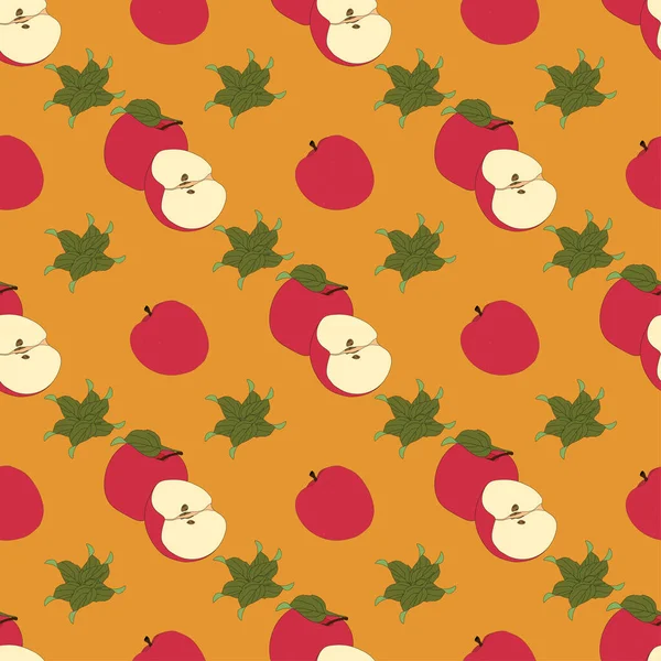 Patrón Vectores Manzanas Rojas Sin Costuras Patrón Vector Fruta Simple — Vector de stock