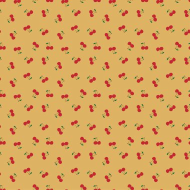 Kırmızı kirazlarla kusursuz desen. Tatlı kırmızı, turuncu arka planda kiraz üzümü..