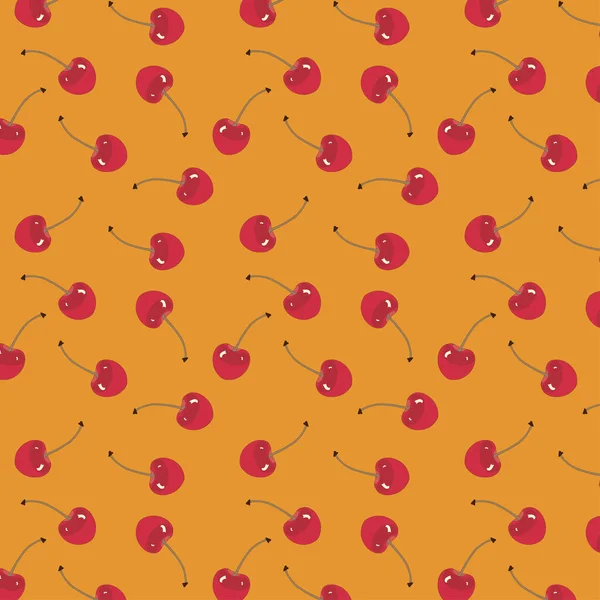 체리를 곁들인 솔기없는 벚나무 열매는 오렌지색 배경에 — 스톡 벡터