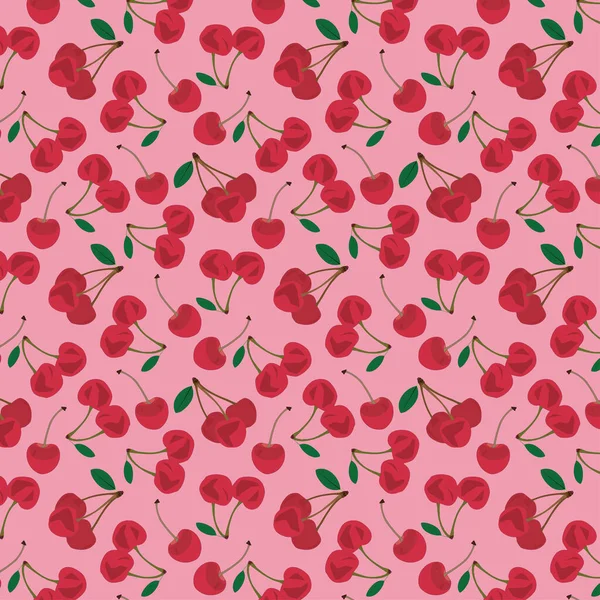 Seamless Pattern Red Cherries Sweet Red Rip Cherry Berries Pink — Stock Vector