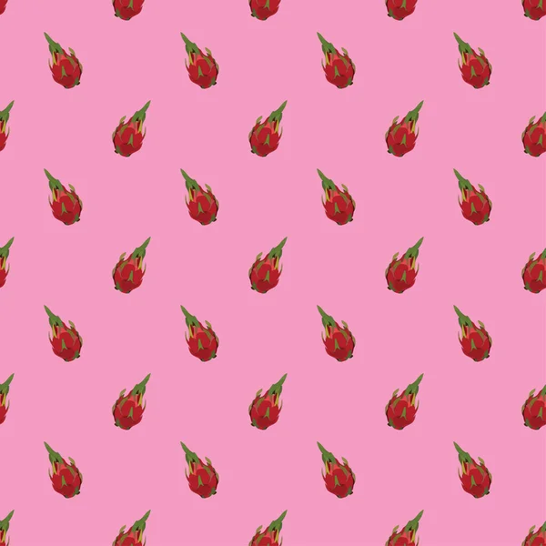ピンクの背景にドラゴンフルーツのシームレスなベクターパターン エキゾチックなトロピカルフルーツピタヤのベクトルデザイン — ストックベクタ