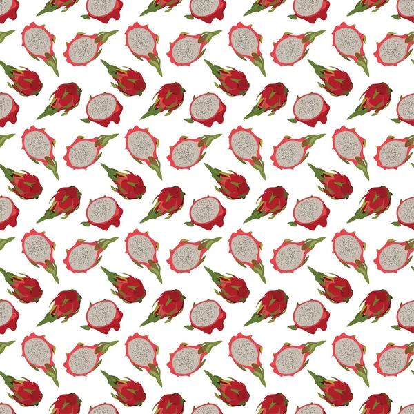 Απρόσκοπτη Διανυσματικό Μοτίβο Φρούτα Δράκο Λευκό Φόντο Διανυσματικός Σχεδιασμός Εξωτικών — Διανυσματικό Αρχείο