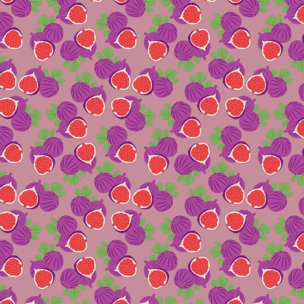 Bezszwowy Wzór Owoców Figowych Fioletowym Tle Piękne Tło Drukowania Tekstylia — Wektor stockowy