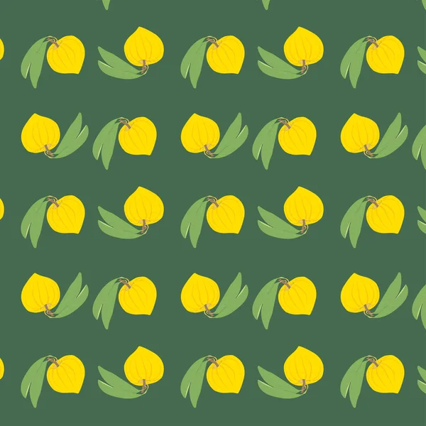 Amarelo Canistel Lucuma Ovo Fruta Sem Costura Padrão Fundo Verde —  Vetores de Stock