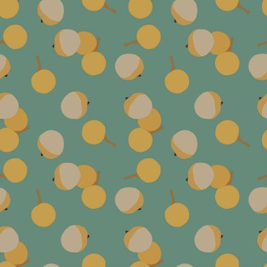 Mavi renkte, pürüzsüz Longan deseni. Longan meyvesi ve çekirdek vektör desenli dilimler.