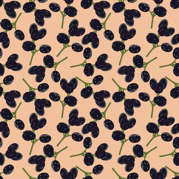 Motif Sans Couture Avec Des Raisins Noirs Sur Fond Rose — Image vectorielle