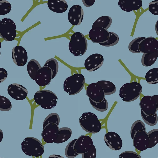 Motif Sans Couture Avec Des Raisins Noirs Sur Fond Bleu — Image vectorielle