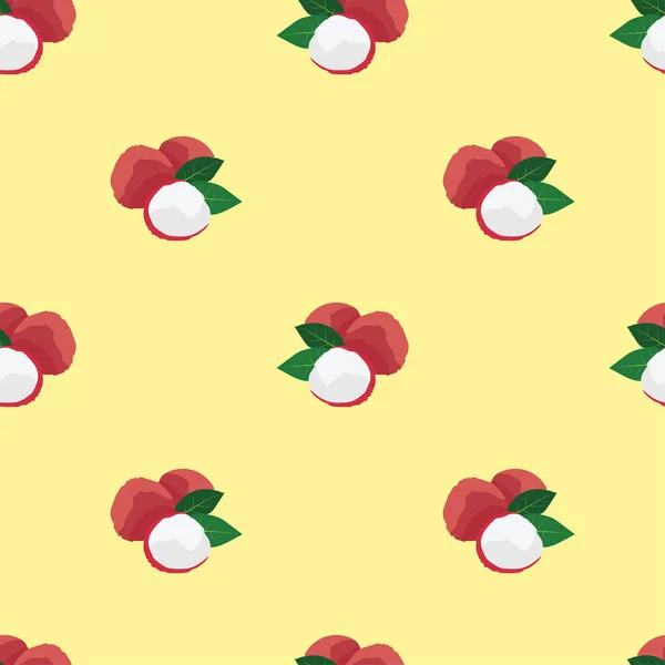 Αδιάλειπτη Διανυσματική Απεικόνιση Μοτίβο Lychee Φρούτα Εξωτικά Φρούτα Λίτσι Κίτρινο — Διανυσματικό Αρχείο