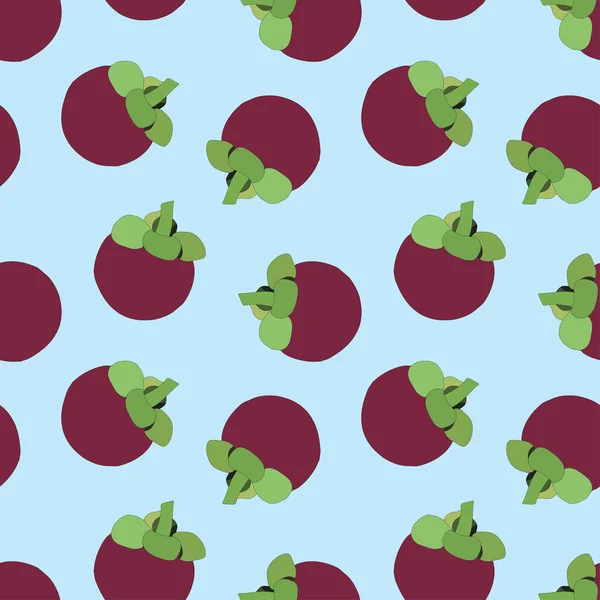 Illustration Motif Sans Couture Mangoustan Violet Sur Fond Vert Fruits — Image vectorielle