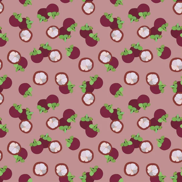 Purple Mangosteen Seamless Pattern Illustration Soft Purple Background Exotic Tropical — Stock Vector