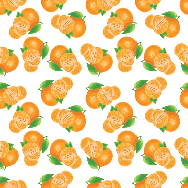 水彩オレンジの果実と白い背景の葉でシームレスな夏のパターン 単純なベクトルテクスチャ — ストックベクタ